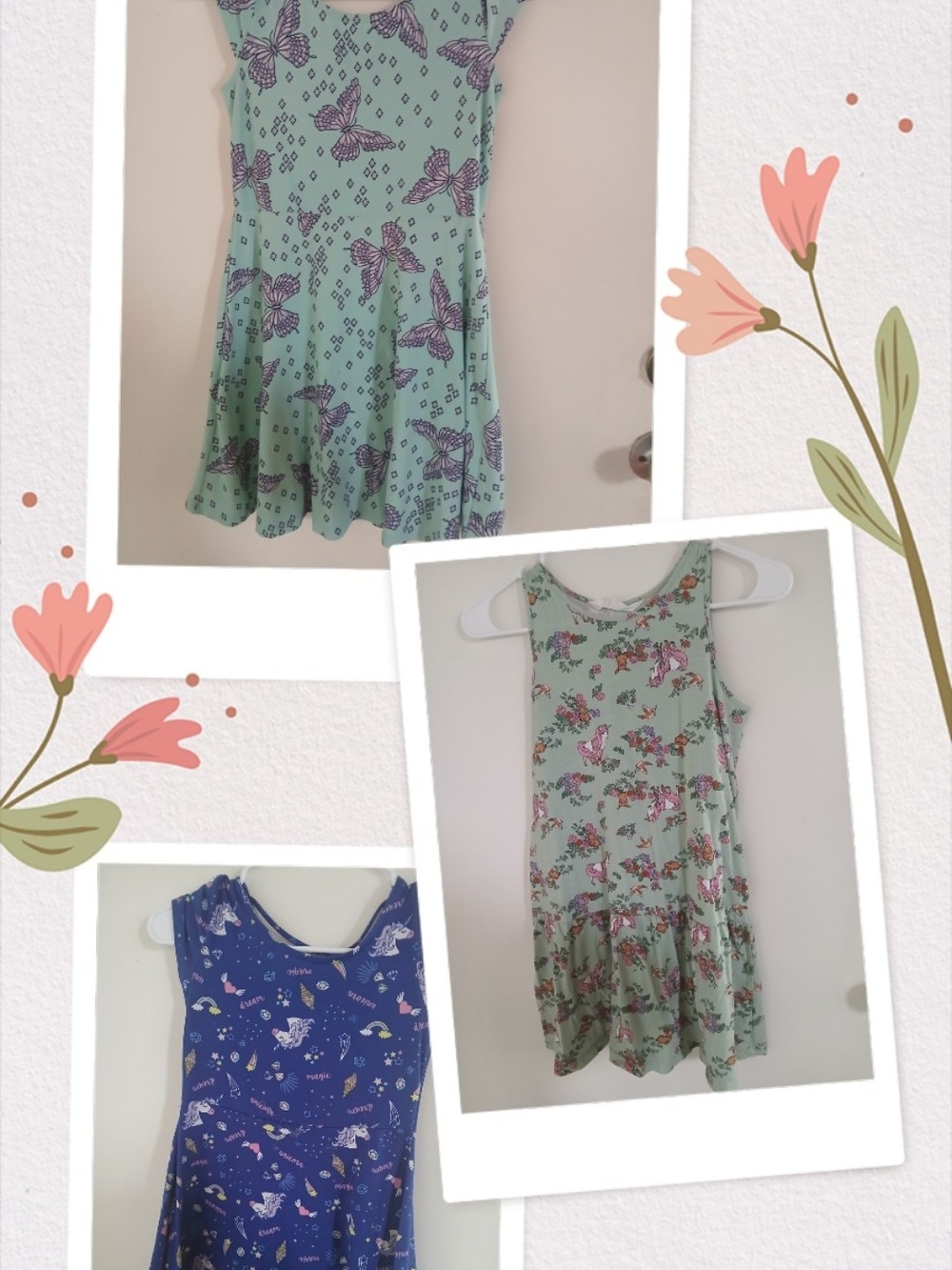 Girls' Sleeveless Butterfly Print Dresses - Mint & Navy